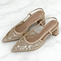Sequin String Bead Embellished Heels
