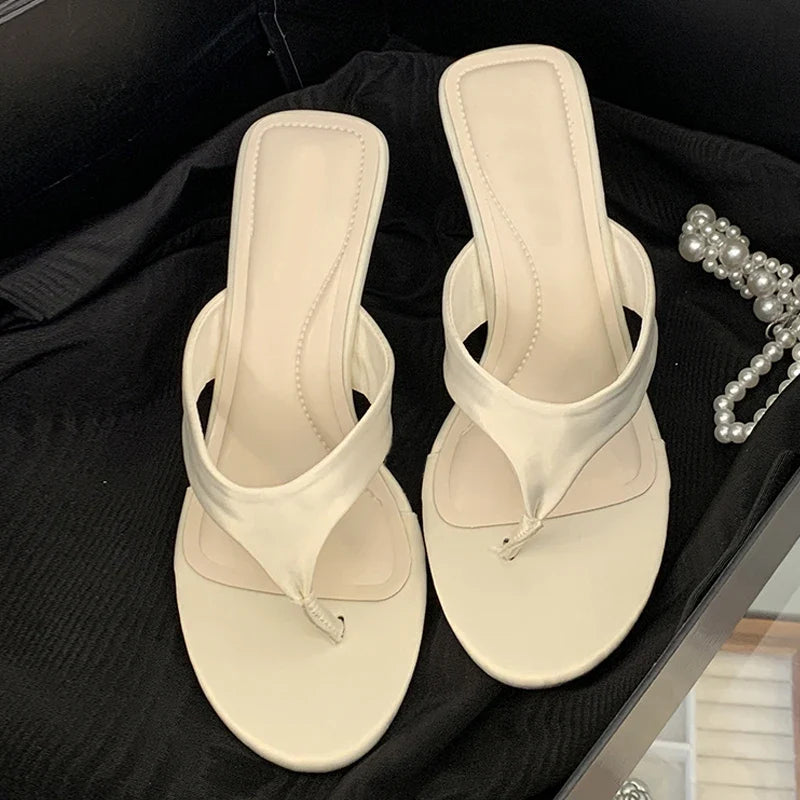 Brand Wedge Heel Slipper Slides Women Clip Toe Flip Flops Narrow Band Sandals