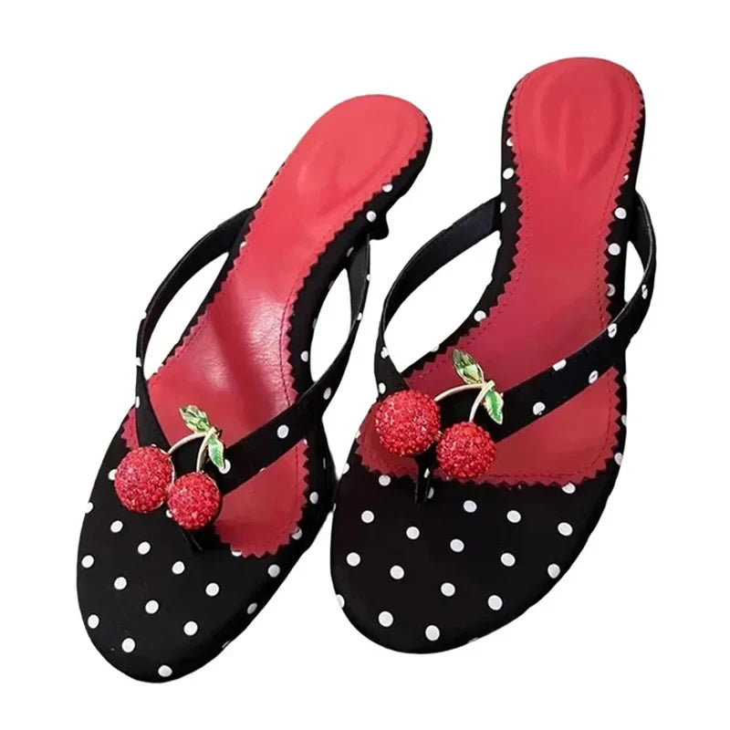 Bohemian Style Polka Dot Round Toe Thin Low Heels