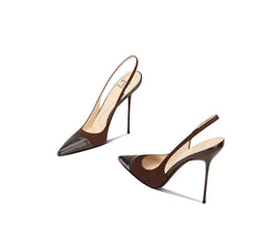 Splicing classic and versatile black pointed thin heel high-heeled shoes