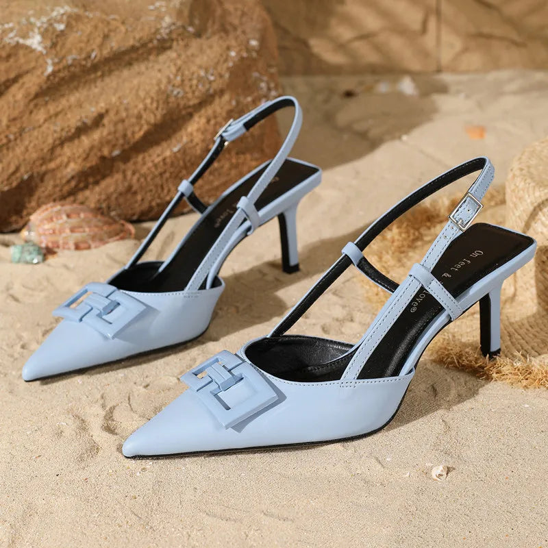 Blue Metal Buckle Decorate Design Pumps