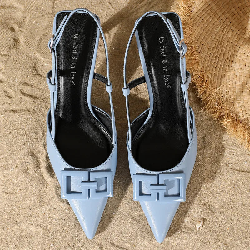 Blue Metal Buckle Decorate Design Pumps
