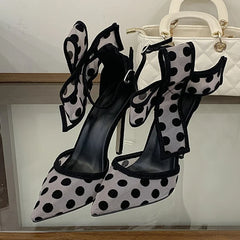 Design Polka Dot Mesh Pointed Toe Stiletto Heels