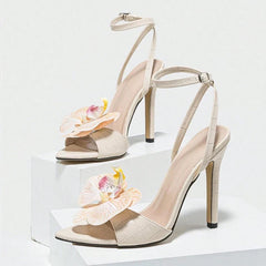 Apricot Orchid Flowers Women Ankle Strap Sandals