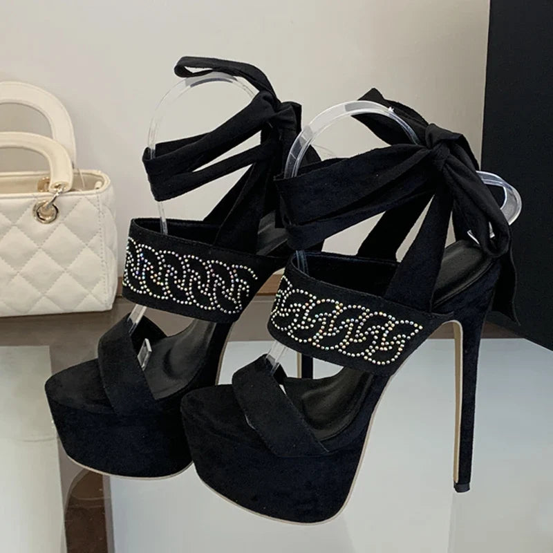 Sexy Rhinestone Ankle Cross Strap Women's 17CM Fetish Sandals