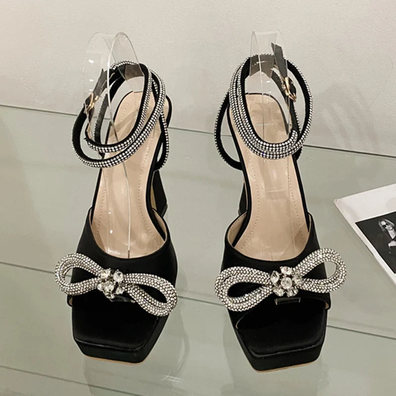 Runway Rhinestone Ankle Strap High Heels