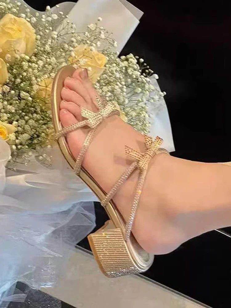 Street Style Crystal Bowknot Women Slippers Sandals