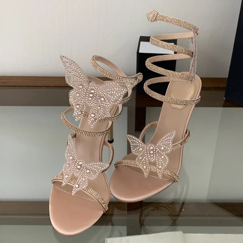 Big Crystal Butterfly Snake Shaped Winding Belt High Feeled Sandals