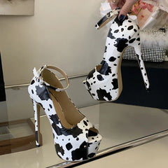 Summer Cow Print Leather Platform Sandals