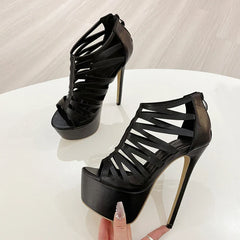 Ladies Hollow Out Leather Platform Pumps