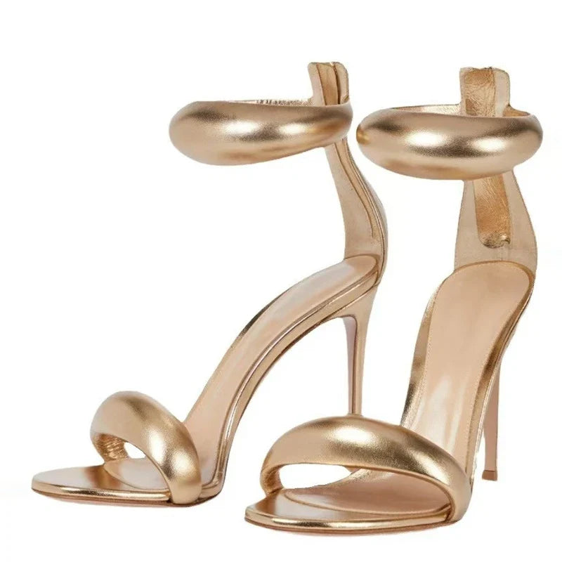 High Quality Soft Cozy Leather Ankle Wrap Zip Sandal Women Summer Open Toe Gladiator Heels Wedding Banquet Shoes