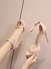 leather nude waterproof platform high-heeled shoes