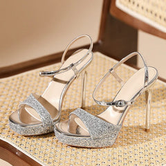 Gold Silver Sequined Platform Sandals