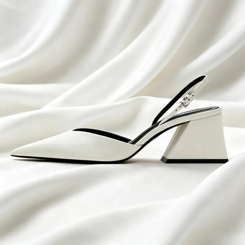 Sexy White Pointed Toe Chunky Heel Pumps