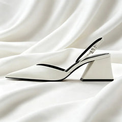 Sexy White Pointed Toe Chunky Heel Pumps