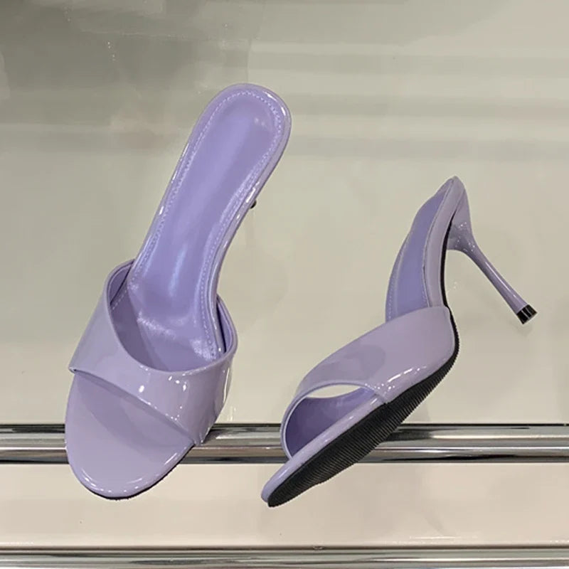 White Patent Leather Women Slippers Sandals