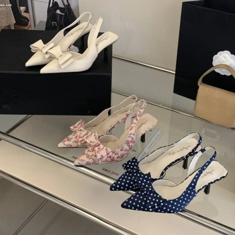 Sweet Bow Decorative Slingback Heels