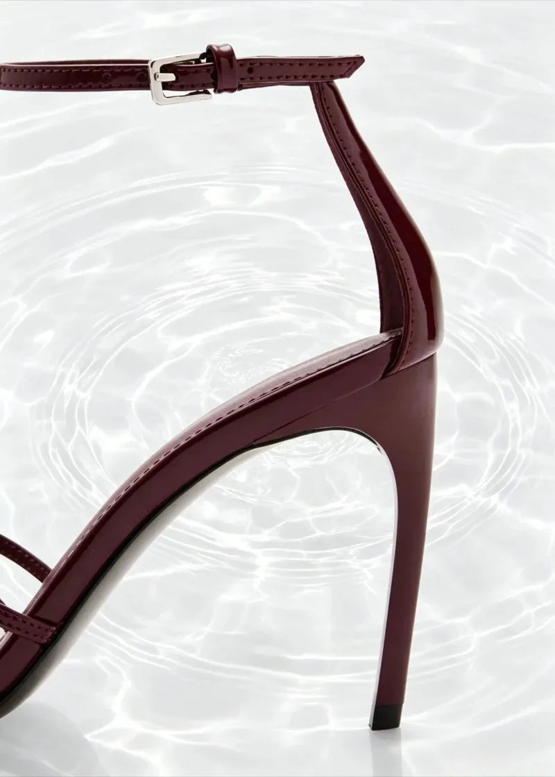 Sexy Burgundy Narrow Band High Heel Sandals