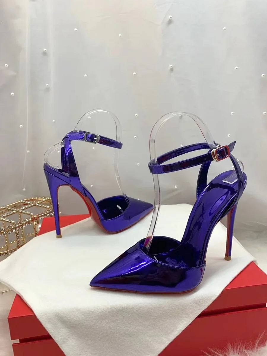 Laser Electric Red Patent Leather Hollow Out Sexy Thin Heel