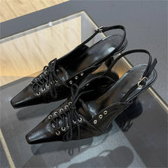 Designer Pointed Toe Thin Low Heels Buckle Strap Women Pumps