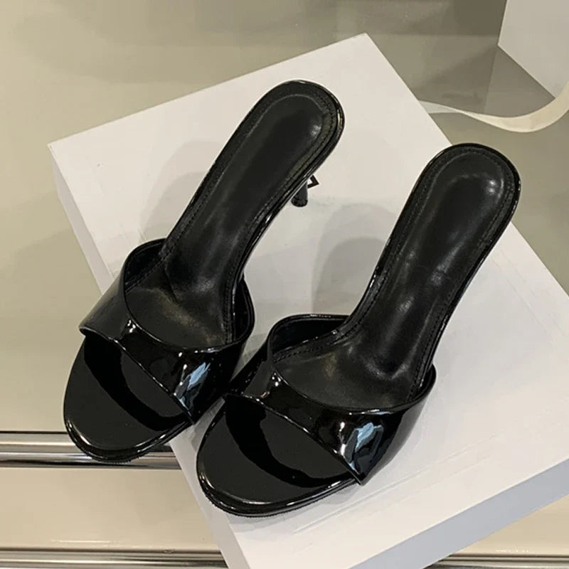 White Patent Leather Women Slippers Sandals