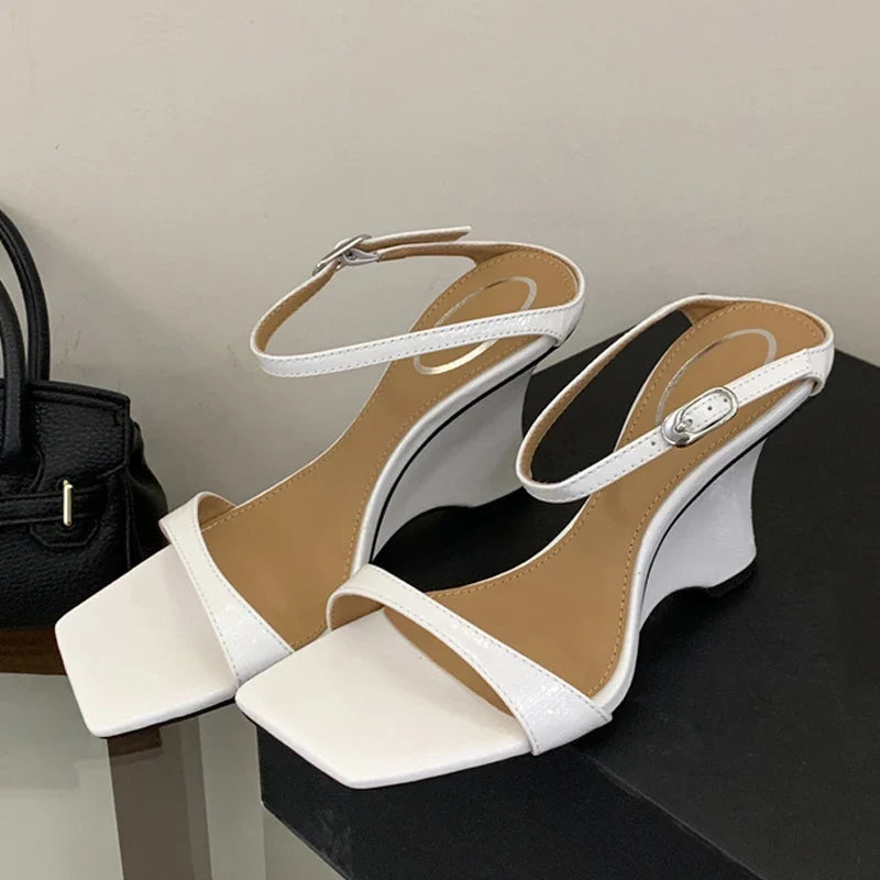 Strange Style Wedges Heels For Woman Blue Denim High Heeled Slippers Sandal Female Designer Slides Shoes Zapatos Mujer