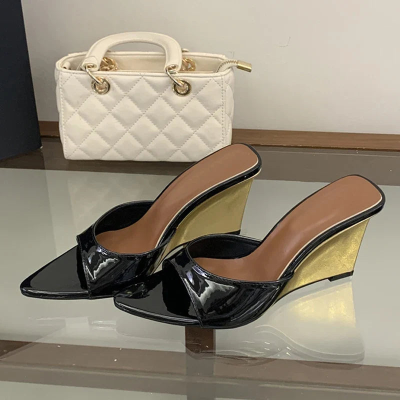Sexy Leopard Print Patent Leather Women Slippers Sandals