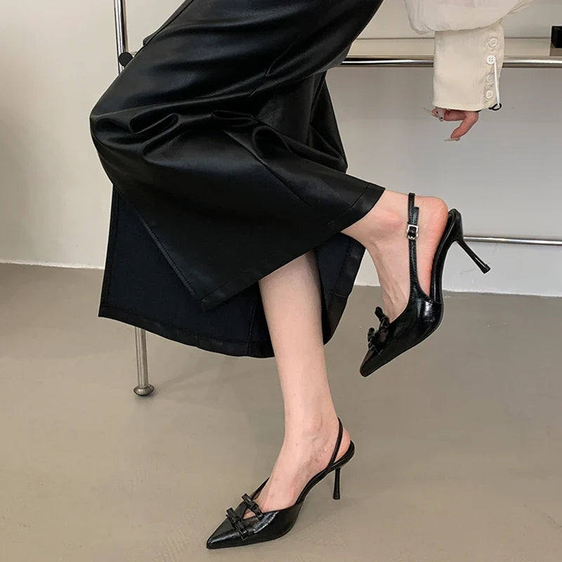 Butterfly-knot Pointed Toe Slingback Elegant Party Buckle Strap Pumps