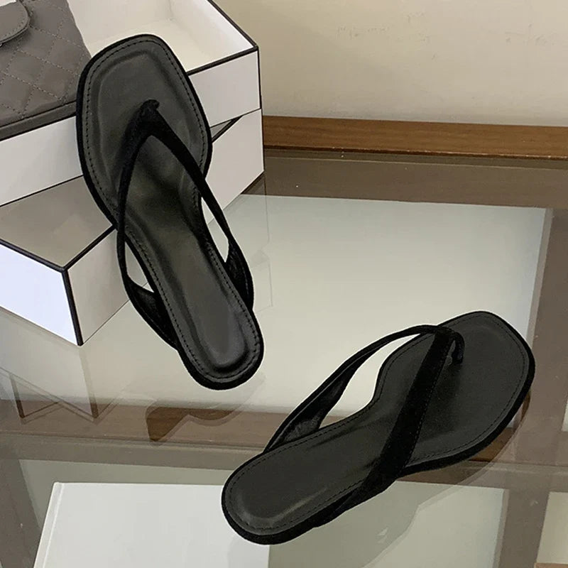 Designer Slides Shallow Square Clip Toe Low Wedge Heels