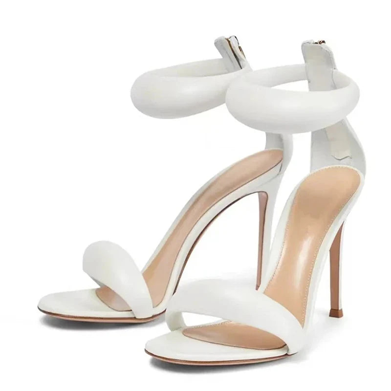 High Quality Soft Cozy Leather Ankle Wrap Zip Sandal Women Summer Open Toe Gladiator Heels Wedding Banquet Shoes