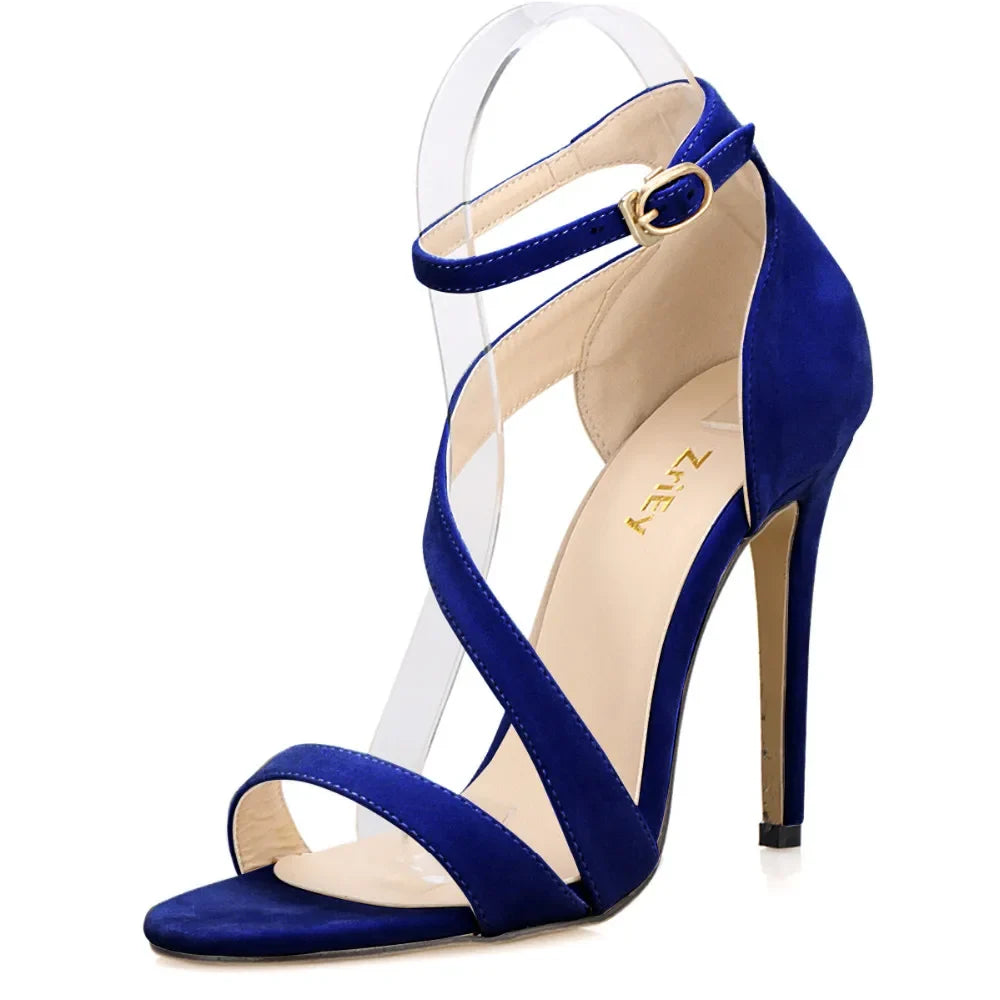Open Toe Ankle Straps High Heels Stilettos Suede Wedding Shoes 11CM