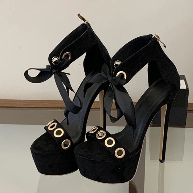 Hollow Out Metal Strap Sexy Leopard Print Platform Sandals