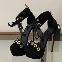 Hollow Out Metal Strap Sexy Leopard Print Platform Sandals