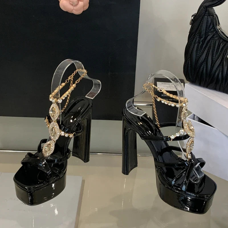 Sexy Crystal Metal Chain Buckle Strap Woman Sandals