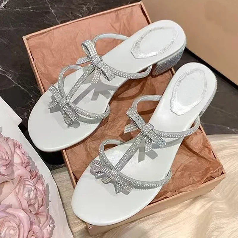 Street Style Crystal Bowknot Women Slippers Sandals