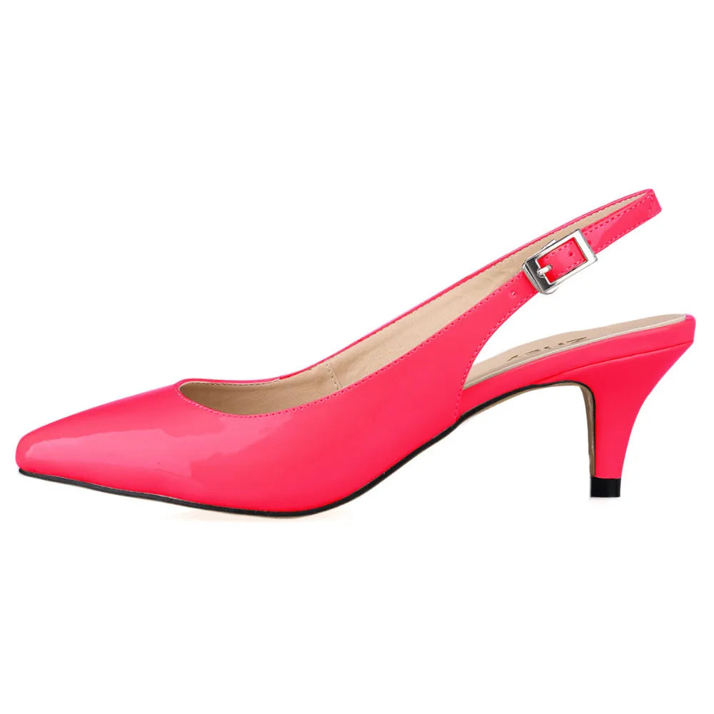 Daily All-Match Sandal Shoes Pointed High Heels Large Size Pumps 6cm Low Casual Back Empty Buckle Red Wedding Shoes