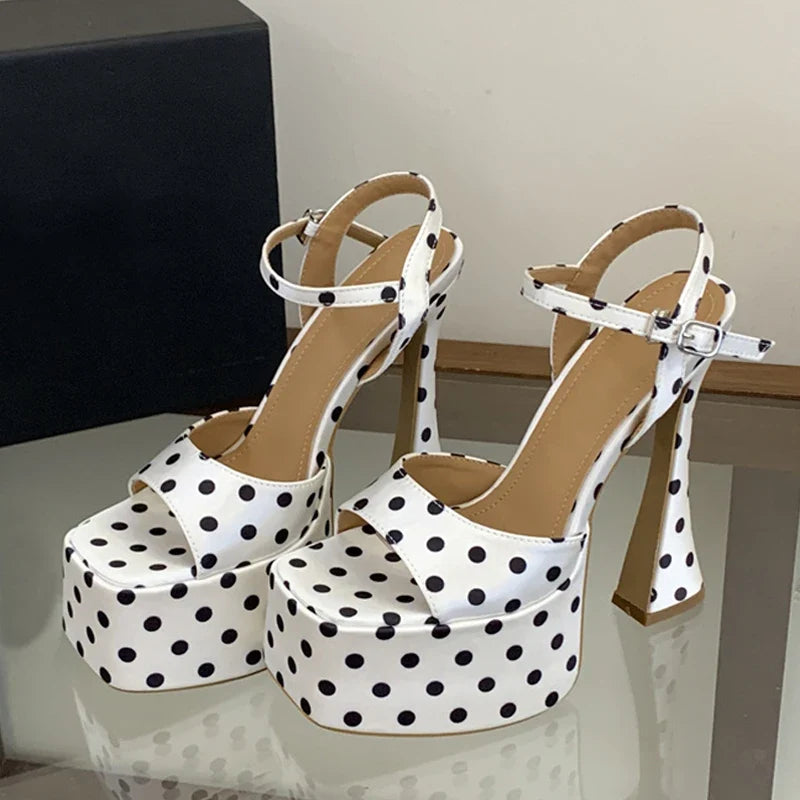 Brand Design Polka Dot Silk Chunky Platform Sandals