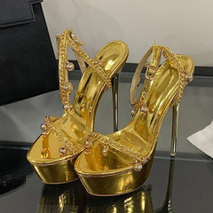 Design Heart Bell Pendants Chain Ankle Strap Women Sexy 16CM Gold Sandals