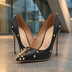 TY-R26 Sexy Black Studded Pointed Toe High Heels