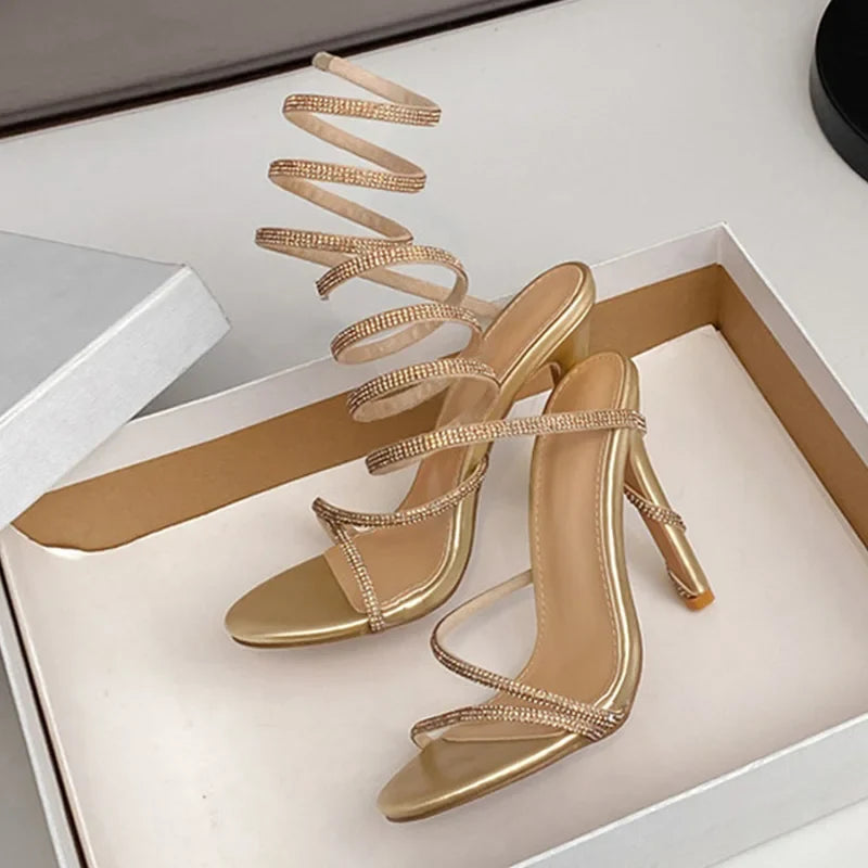 Summer Snake Twine Around Crystal Women Sandals