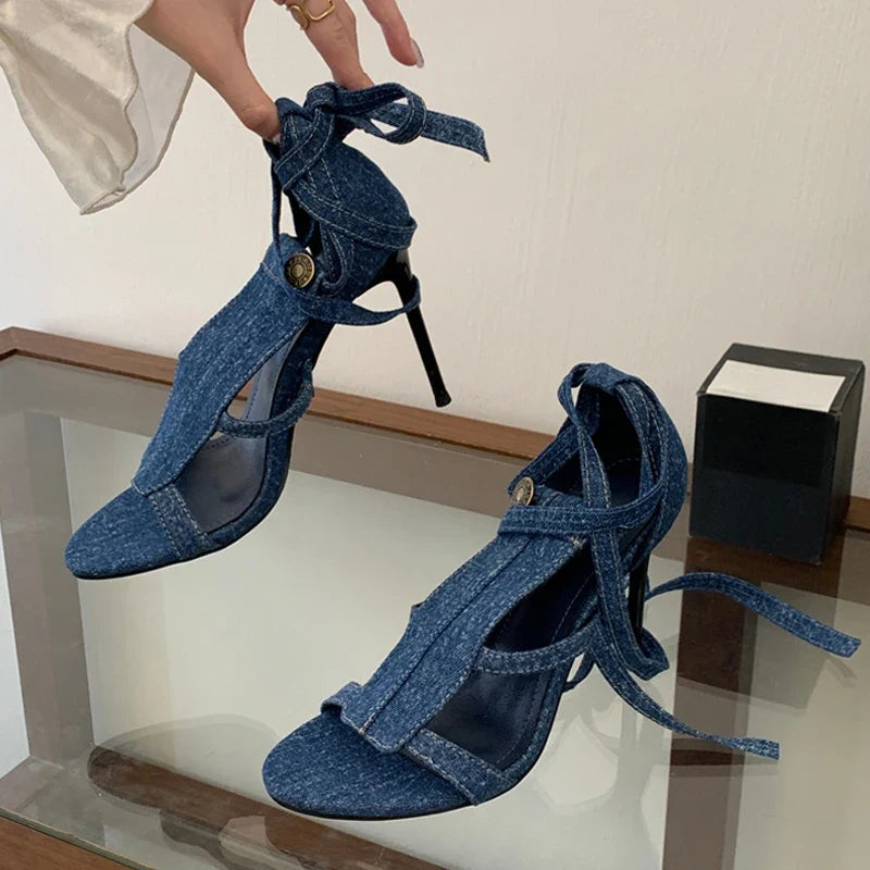 Design Button Ankle Cross Strap Sandals