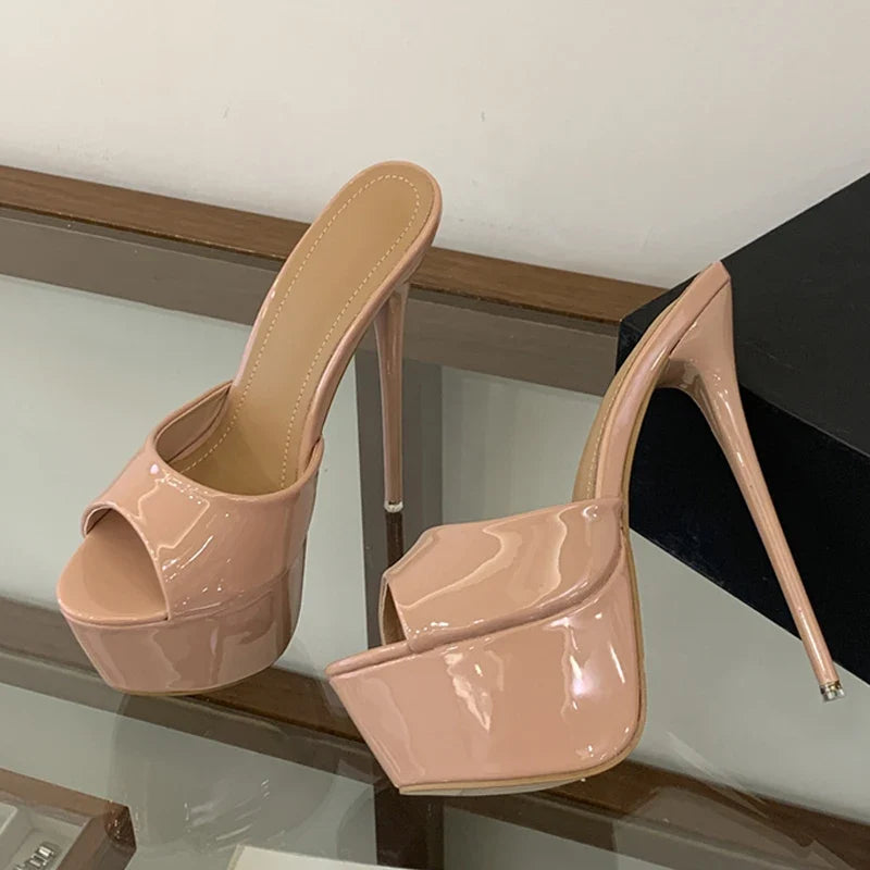 Black Apricot Patent Leather Show Super High Heels