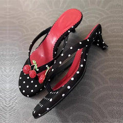 Bohemian Style Polka Dot Round Toe Thin Low Heels