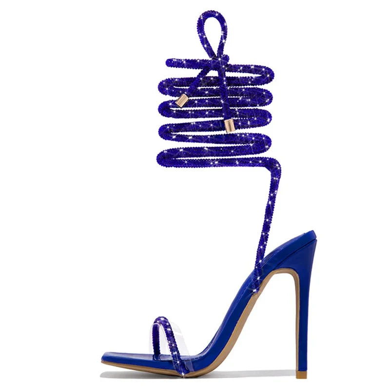 Sexy Gold Crystal Ankle Cross Strap Sandals