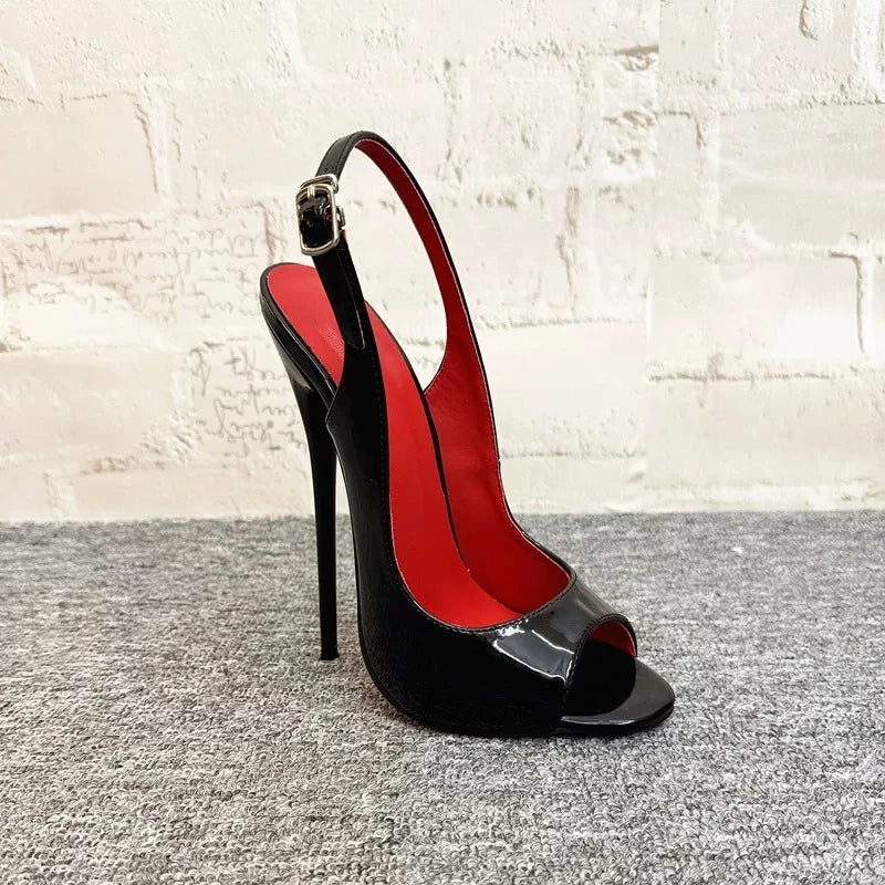 Sexy 12cm Stiletto Peep Toe Pumps Slingback Buckle Strap High Heels Round Toe Plus Size Clubwear Party Shoes