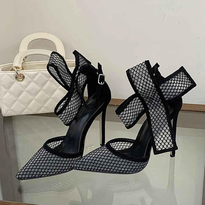 Design Polka Dot Mesh Pointed Toe Stiletto Heels