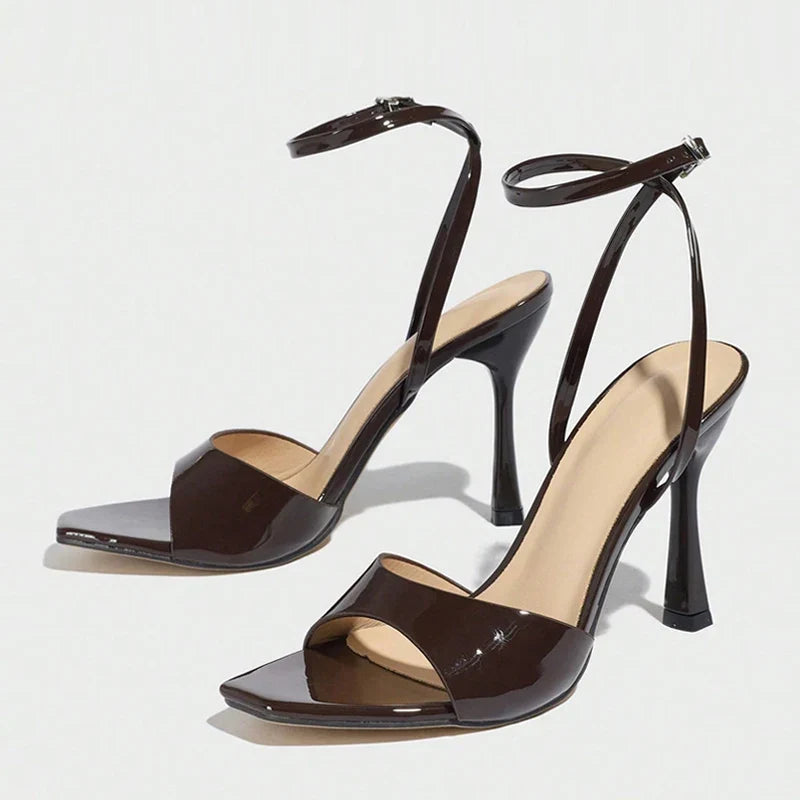 Square Open Toe Ankle Buckle Strap Designer Sandals
