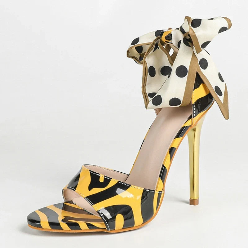 Summer Polka Dot Silk Ankle Strap Sandals