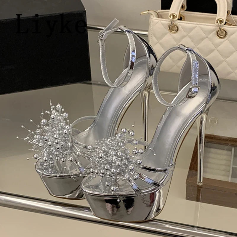 Summer Pyrotechnic Diamond Open Toe Ankle Cover Strap Platform Sandals