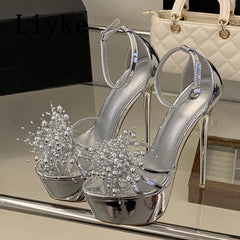 Summer Pyrotechnic Diamond Open Toe Ankle Cover Strap Platform Sandals